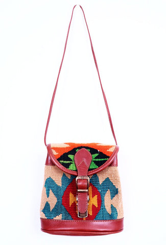 Vintage Kilim Handbag - Dark Tan Leather