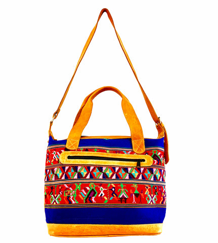 Leather Tote with Guatemalan Embroidery