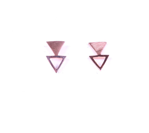 Double Triangle Studs in Oxidized Silver and Gold