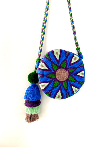Wayuu Mochila Handbag - Round Blue
